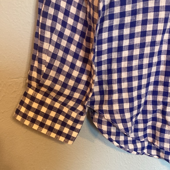 J. McLaughlin Mens Size L Blue White Check Gingham Plaid Button Up Linen Shirt - Picture 3 of 13